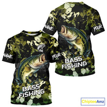 Load image into Gallery viewer, Green Camo Largemouth Bass fishing sun shirts custom name fishing shirts long sleeve uv protection NQS10284