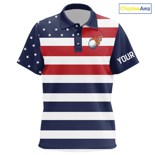 Custom American Flag Golf Polo Shirts For Kid, Personalized Patriotic Kid Golf attire NQS10500