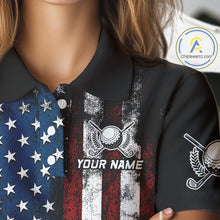 Load image into Gallery viewer, Vintage American Flag Eagle Black Golf Polo Shirts For Women Custom ladies patriotic golf shirts NQS10502