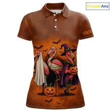 Load image into Gallery viewer, Funny Flamingo Pumpkin Golf Polo Shirt For Women Custom Halloween Golf Tops | Orange NQS10702