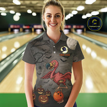 Load image into Gallery viewer, Funny Flamingo Halloween Bowling Polo, 1/4 Zip Shirt For Women Custom Halloween Bowling Team Jersey NQS10703