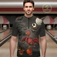 Load image into Gallery viewer, Funny Flamingo Halloween Bowling Polo, Quarter Zip Shirt For Men Custom Halloween Bowling Team Jersey NQS10703