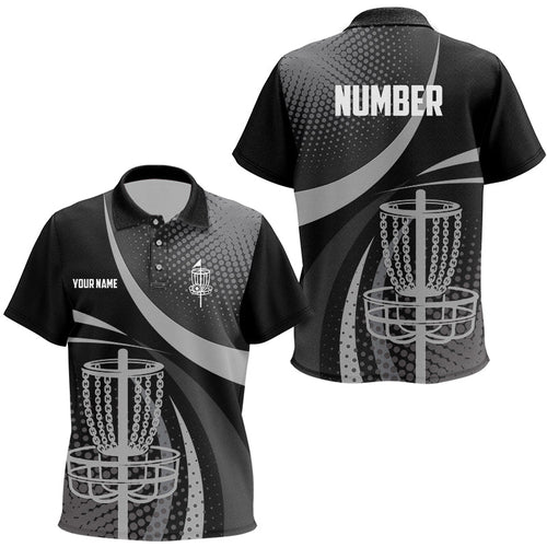 Black Grey Dot pattern disc golf basket custom Kid disc golf polo shirts shirts, disc golf jerseys NQS8749
