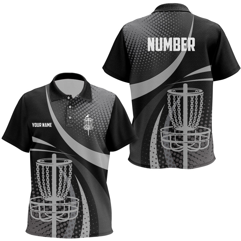 Black Grey Dot pattern disc golf basket custom Kid disc golf polo shirts shirts, disc golf jerseys NQS8749