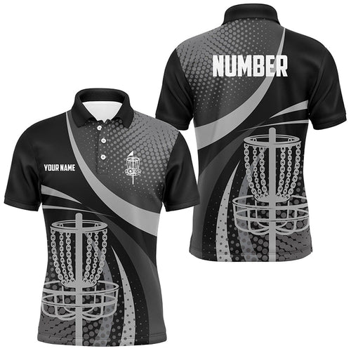 Black and Grey Dot pattern disc golf basket custom Men disc golf polo shirt, disc golf jersey NQS8749