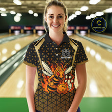 Load image into Gallery viewer, Custom Black and Gold Bee Bowling Polo, Quarter Zip Shirts For Women, Bee Bowling Team Bowlers Outfit NQS10911