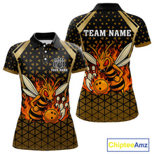 Load image into Gallery viewer, Custom Black and Gold Bee Bowling Polo, Quarter Zip Shirts For Women, Bee Bowling Team Bowlers Outfit NQS10911