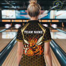 Load image into Gallery viewer, Custom Black and Gold Bee Bowling Polo, Quarter Zip Shirts For Women, Bee Bowling Team Bowlers Outfit NQS10911