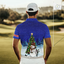 Load image into Gallery viewer, Funny Snowman Golf Blue Christmas Golf Polo Shirts For Men custom Christmas golf outfit, golfing gift NQS10912
