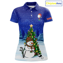 Load image into Gallery viewer, Funny Snowman Golf Blue Christmas Golf Polo Shirts For Women custom Christmas golf outfit, golf gifts NQS10912