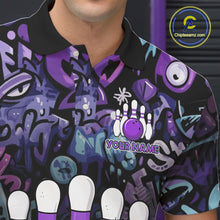 Load image into Gallery viewer, Custom Purple graffiti pattern Funny Bowling Polo, Quarter Zip Shirts For Men, Team Bowling Jersey NQS11099