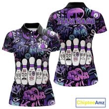 Load image into Gallery viewer, Custom Purple graffiti pattern Funny Bowling Polo, Quarter Zip Shirts For Women, Team Bowling Jersey NQS11099
