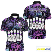 Load image into Gallery viewer, Custom Purple graffiti pattern Funny Bowling Polo, Quarter Zip Shirts For Men, Team Bowling Jersey NQS11099
