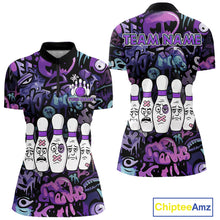 Load image into Gallery viewer, Custom Purple graffiti pattern Funny Bowling Polo, Quarter Zip Shirts For Women, Team Bowling Jersey NQS11099