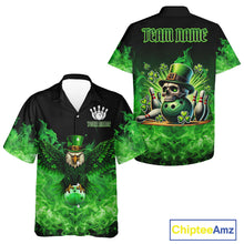 Load image into Gallery viewer, Green Flame Smoke St Patrick Day Eagle Skull Bowling Hawaiian shirt Custom Lucky Bowling Team Jersey NQS11286