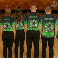 Load image into Gallery viewer, Green Flame Smoke St Patrick's Day Eagle Skull Women's Bowling Shirt Custom Lucky Bowling Team Jersey NQS11286