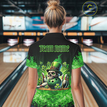 Load image into Gallery viewer, Green Flame Smoke St Patrick's Day Eagle Skull Women's Bowling Shirt Custom Lucky Bowling Team Jersey NQS11286