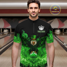 Load image into Gallery viewer, Green Flame Smoke St Patrick's Day Eagle Skull Men's Bowling Shirts Custom Lucky Bowling Team Jersey NQS11286