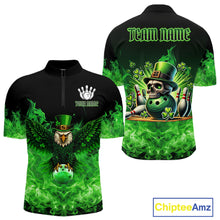 Load image into Gallery viewer, Green Flame Smoke St Patrick's Day Eagle Skull Men's Bowling Shirts Custom Lucky Bowling Team Jersey NQS11286