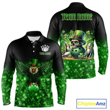 Load image into Gallery viewer, Green shamrock St Patrick's Day Eagle Skull Men's Bowling Shirts Custom Lucky Bowling Team Jersey NQS11287