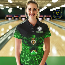Load image into Gallery viewer, Green shamrock St Patrick's Day Eagle Skull Women's Bowling Shirts Custom Lucky Bowling Team Jersey NQS11287