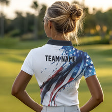 Load image into Gallery viewer, Red, White and Blue American flag Women golf polo shirts Custom name patriotic golf top for ladies NQS9419