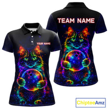 Load image into Gallery viewer, Neon Cat Bowling shirts for Ladies Custom Team Bowling Apparel, best bowling shirts NQS11516