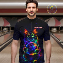 Load image into Gallery viewer, Neon Cat Bowling Jerseys for Men Custom Team Bowling Apparel, best bowling shirts NQS11516