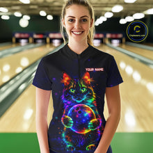 Load image into Gallery viewer, Neon Cat Bowling shirts for Ladies Custom Team Bowling Apparel, best bowling shirts NQS11516