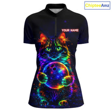 Load image into Gallery viewer, Neon Cat Bowling shirts for Ladies Custom Team Bowling Apparel, best bowling shirts NQS11516
