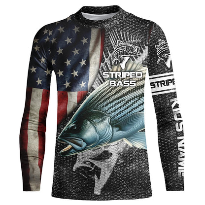 Striped bass fishing Custom American flag patriotic Performance UV protection fishing shirts for men NQS1692