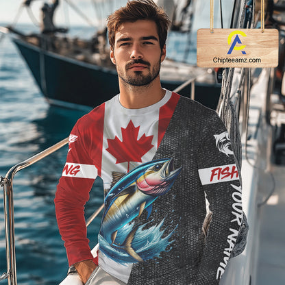 Canadian Flag Tuna Fishing Custom long sleeve performance Fishing Shirts, Tuna Fishing jerseys NQS9967