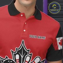 Load image into Gallery viewer, Black and Red maple leaf Mens bowling shirts Custom Canadian Flag bowling team  jerseys, bowlers gifts NQS9992