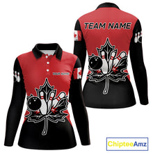 Load image into Gallery viewer, Black and Red maple leaf Women bowling shirts Custom Canadian Flag bowling team  jersey, bowlers gifts NQS9992