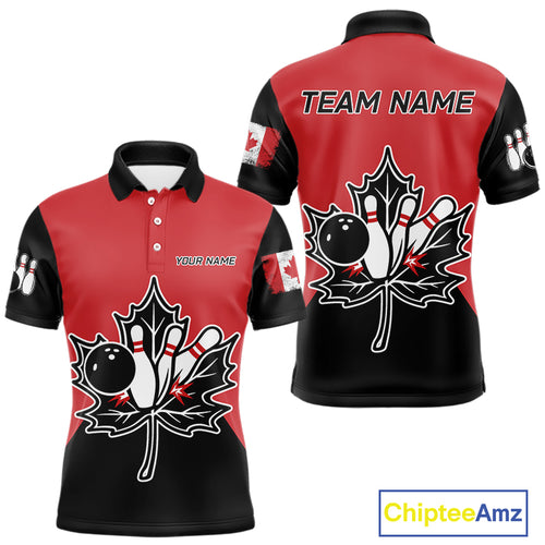 Black and Red maple leaf Mens bowling shirts Custom Canadian Flag bowling team  jerseys, bowlers gifts NQS9992