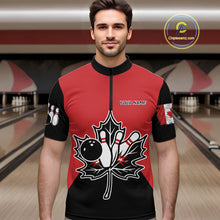 Load image into Gallery viewer, Black and Red maple leaf Mens bowling shirts Custom Canadian Flag bowling team  jerseys, bowlers gifts NQS9992