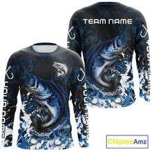 Load image into Gallery viewer, Blue Camo Largemouth Bass fishing Custom sun protection Bass fishing shirts, Bass fishing team jerseys NQS9994