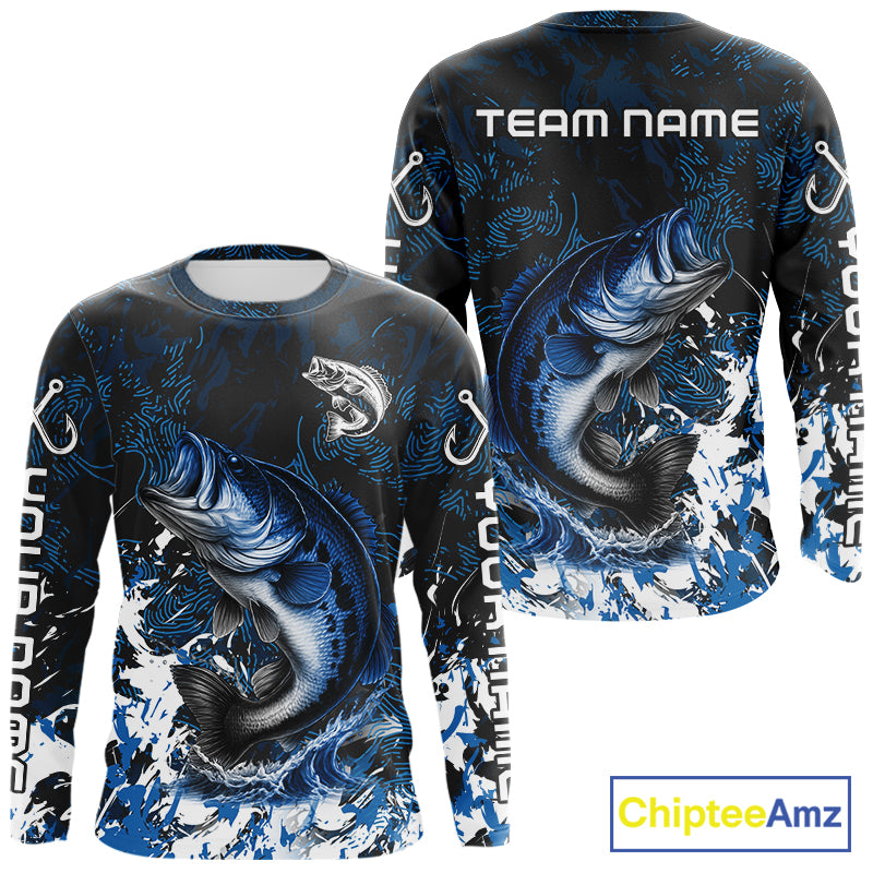 Blue Camo Largemouth Bass fishing Custom sun protection Bass fishing shirts, Bass fishing team jerseys NQS9994