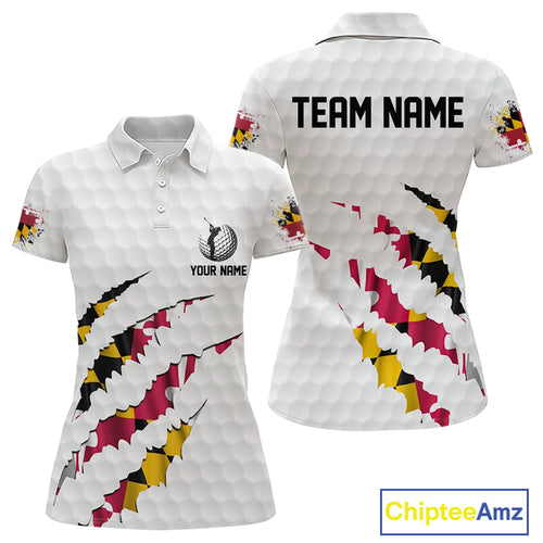 Personalized Maryland Flag Women golf polo shirts, Custom Patriotic Golf Team Shirts For ladies NQS10157