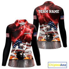 Load image into Gallery viewer, Red Lightning thunder storm American Flag Bowling Shirts For Women Custom Bowling Team League Jerseys NQS10290