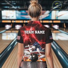 Load image into Gallery viewer, Red Lightning thunder storm American Flag Bowling Shirts For Women Custom Bowling Team League Jerseys NQS10290