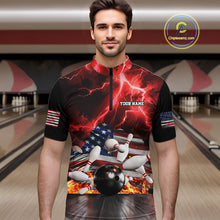 Load image into Gallery viewer, Red Lightning thunder storm American Flag Bowling Shirts For Men Custom Bowling Team League Jerseys NQS10290