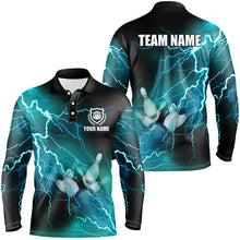 Load image into Gallery viewer, Mens bowling shirts Custom cyan blue lightning thunder Bowling Team Jersey, gift for team Bowlers NQS8316