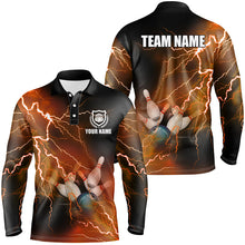 Load image into Gallery viewer, Mens bowling shirts Custom orange lightning thunder Bowling Team Jersey, gift for team Bowlers NQS8317