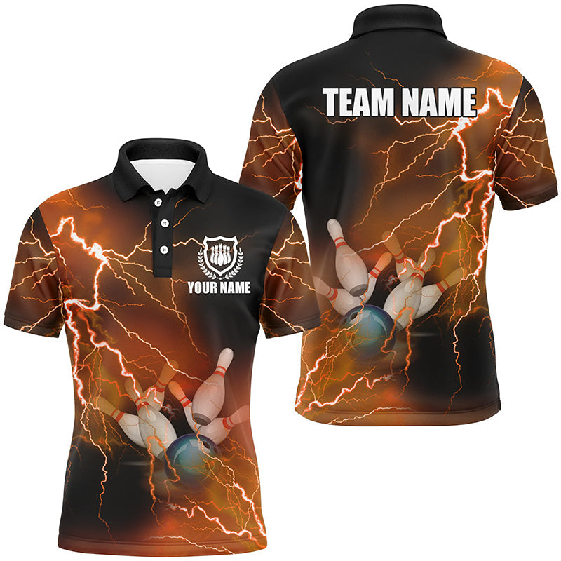 Mens bowling shirts Custom orange lightning thunder Bowling Team Jersey, gift for team Bowlers NQS8317