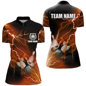 Women bowling shirts Custom orange lightning thunder Bowling Team Jersey, gift for team Bowlers NQS8317