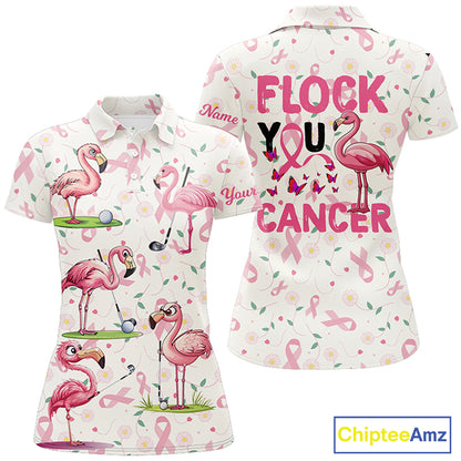 Funny Womens golf polo shirts custom pink ribbons breast cancer flamingo golf shirts flock you cancer NQS8507