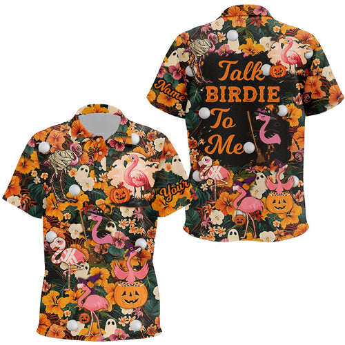 Funny  Kid golf polos shirt custom Halloween tropical flower flamingo golf shirts talk birdie to me NQS8508