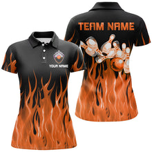 Load image into Gallery viewer, Personalized Women Polo, 1/4 Zip Bowling Shirt Orange Flame Bowling Ball Pin bowling jersey for Bowler NQS8518