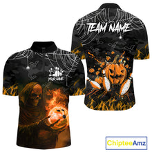 Load image into Gallery viewer, Black Bowling Camo Orange flame Skull Custom Halloween Bowling Shirts For Men, Bowling Team Jerseys NQS10705